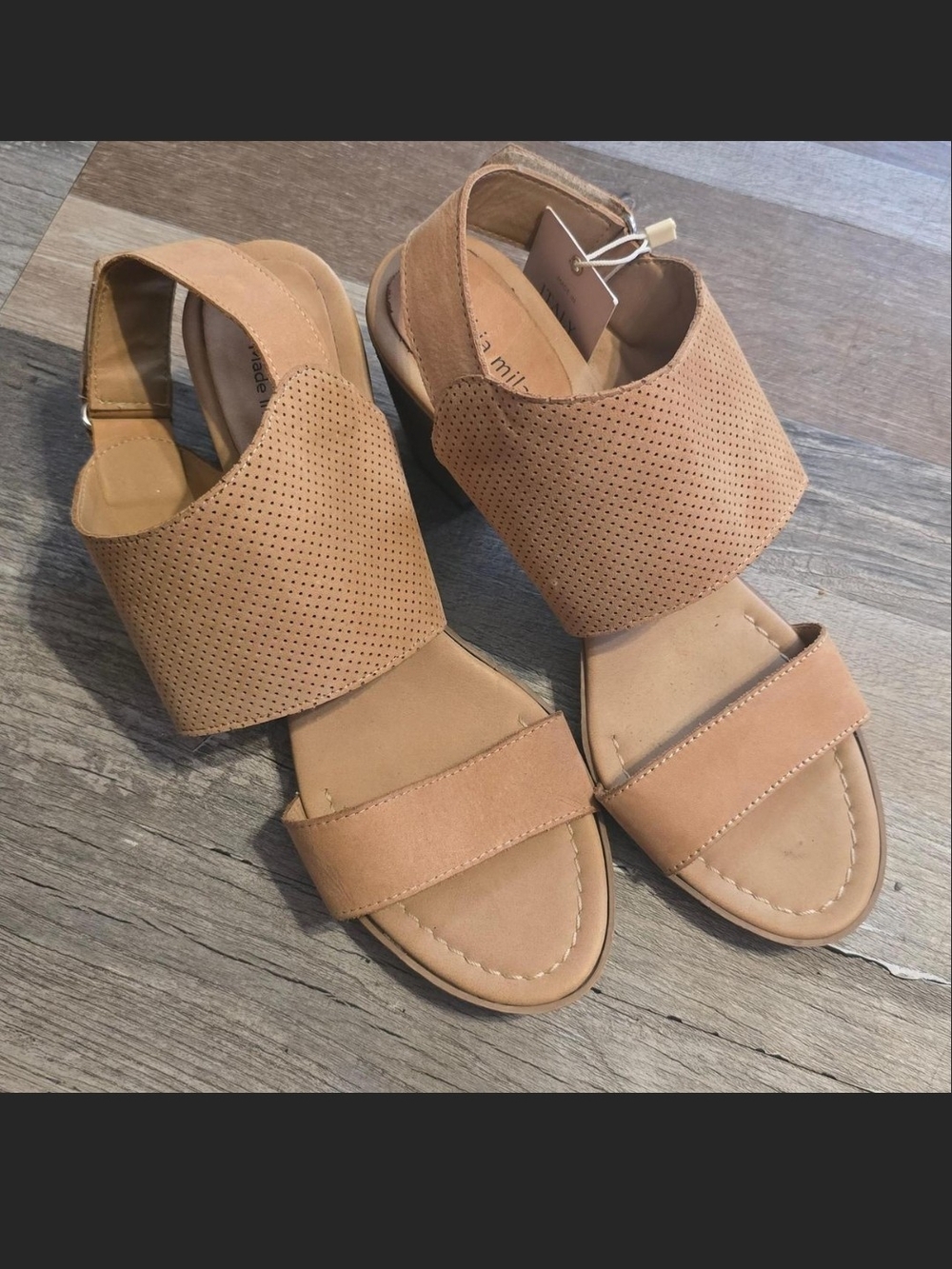 Women’s Tan Perforated Wide-Band Slingback Sandals